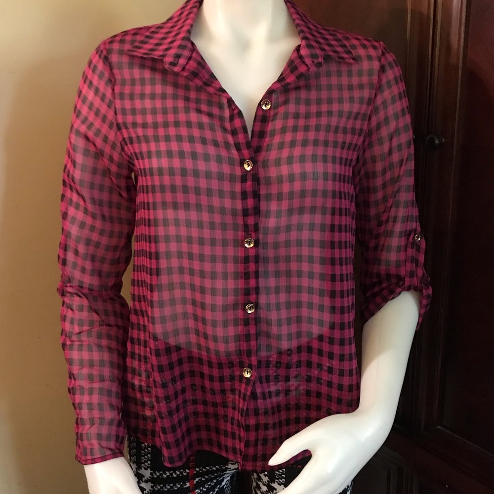 🆕 La Scala USA Black/Red Checkered Top-Large